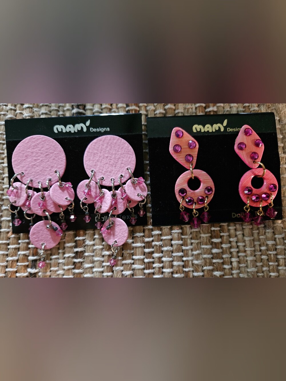 MAM' Designs Pink Statement Dangle Earrings Duo